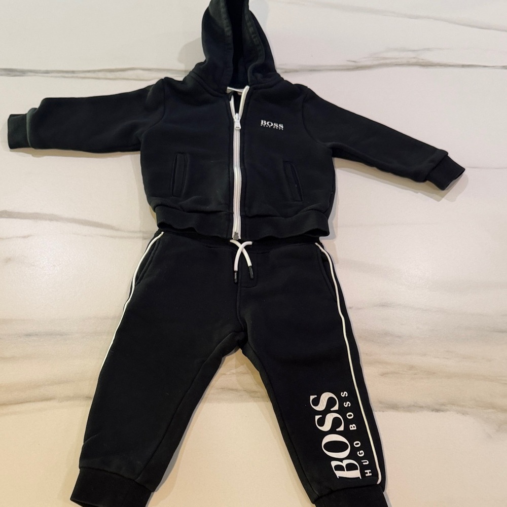 Hugo Boss Boys Black Sweatpants & Joggers Set with White Trim